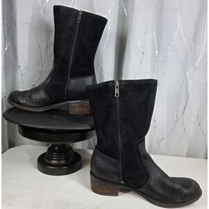 Ugg Womens Boots 7 Lou Black Leather Suede Mid Heel Boots Classic Office Staple